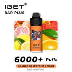 nicotinevrije IGET vape Nederland-reep plus vape-kit 46N8T372 sinaasappel grapefruit citroen